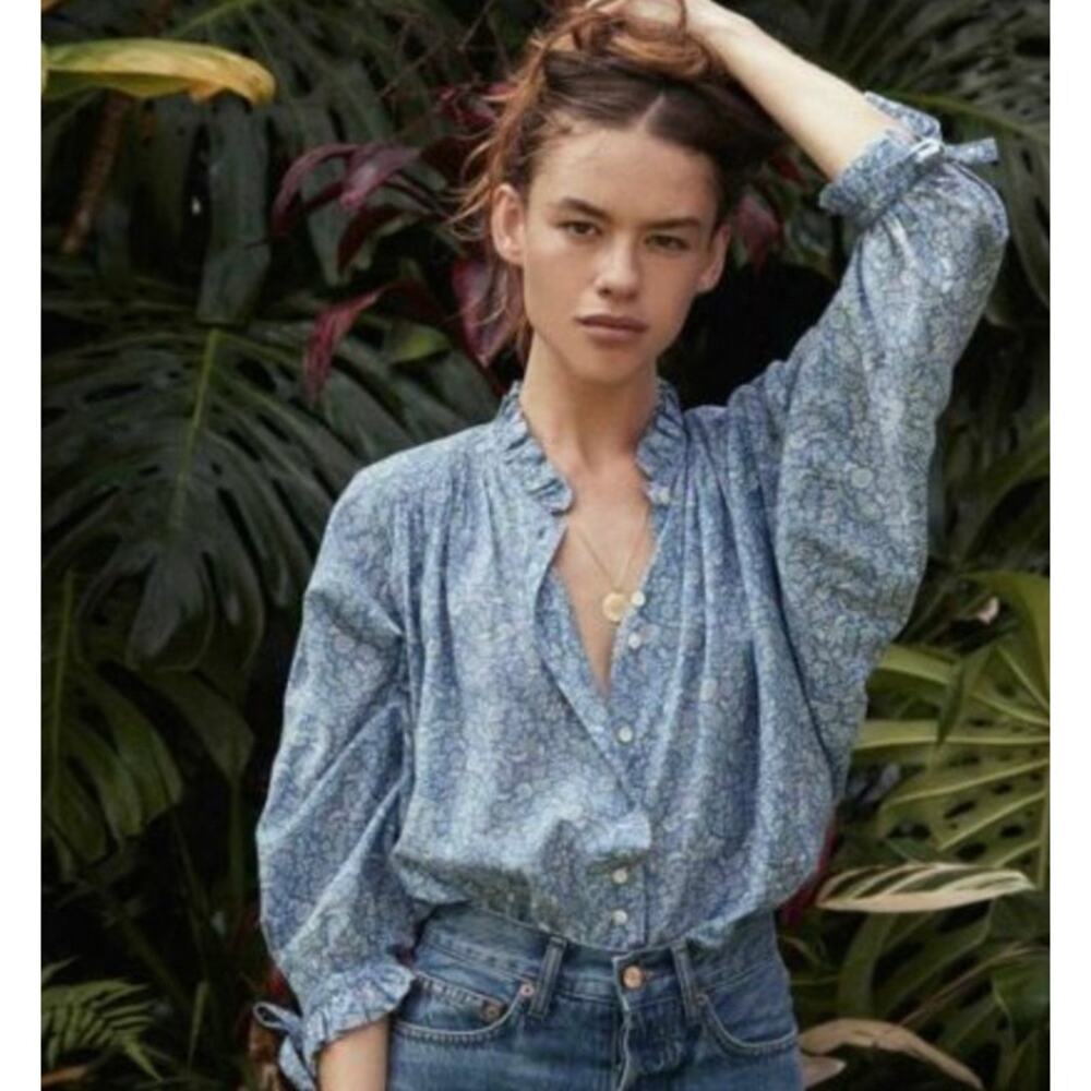 DOEN Rose Top in China Blue Mini Earl Floral Print | Size XS